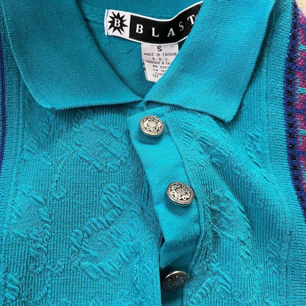 Vintage 1990s Blast Quarter Button Collared Crewneck Sweatshirt / 90s Crewneck